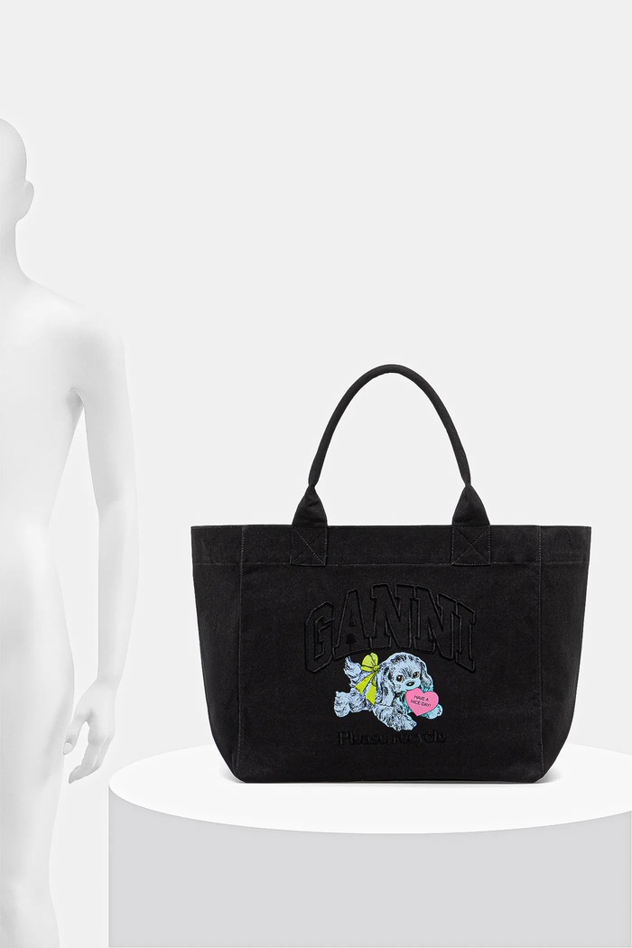 Памучна чанта GANNI Shopper XXL Pocket Dog Print A7083
