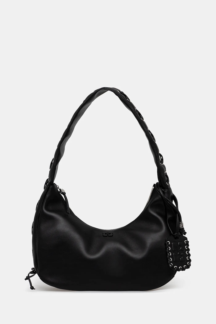 Чанта GANNI Hobo Medium Laces изкуствена кожа черен A7295