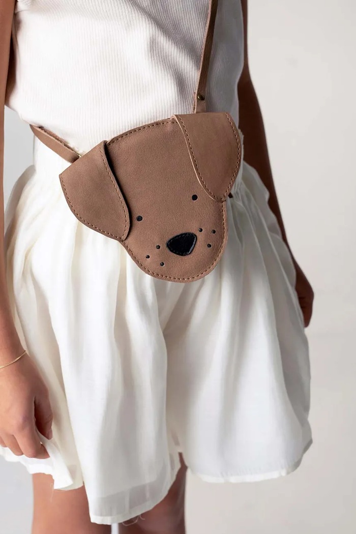 Dětská semišová kabelka Donsje Britta Classic Purse Dog nášivka hnědá 5001030