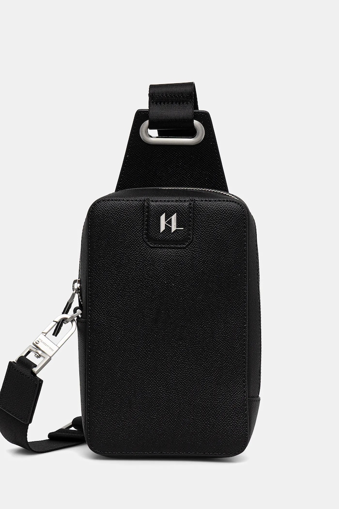 Karl Lagerfeld geantă mică pentru bărbați din piele K/MONOGRAM uni negru A3M30158
