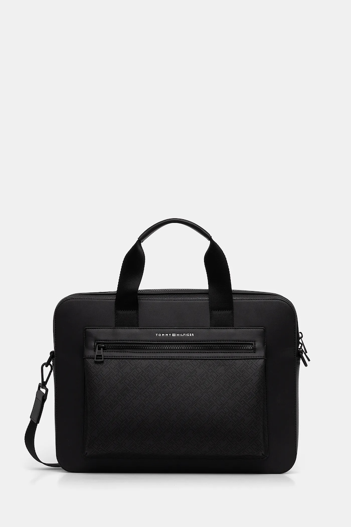 Torba Tommy Hilfiger 38,5 x 30 x 6 cm Imitacija zrnatega usnja črna AM0AM13835