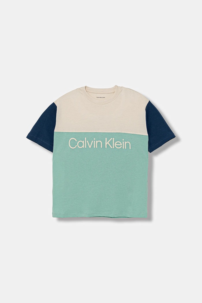 Calvin Klein Jeans t-shirt bawełniany dziecięcy nadruk turkusowy IB0IB02528.128.170.9BYA
