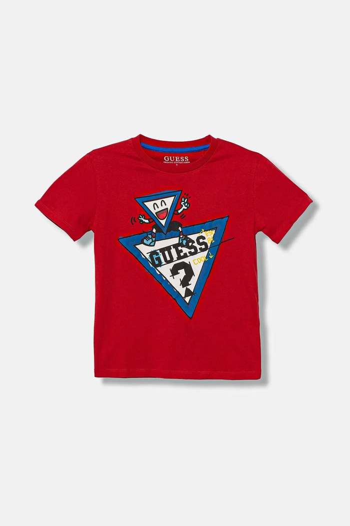 Guess T-shirt bawełniany dziecięcy czerwony N5YI00.K8HM4.9BYA