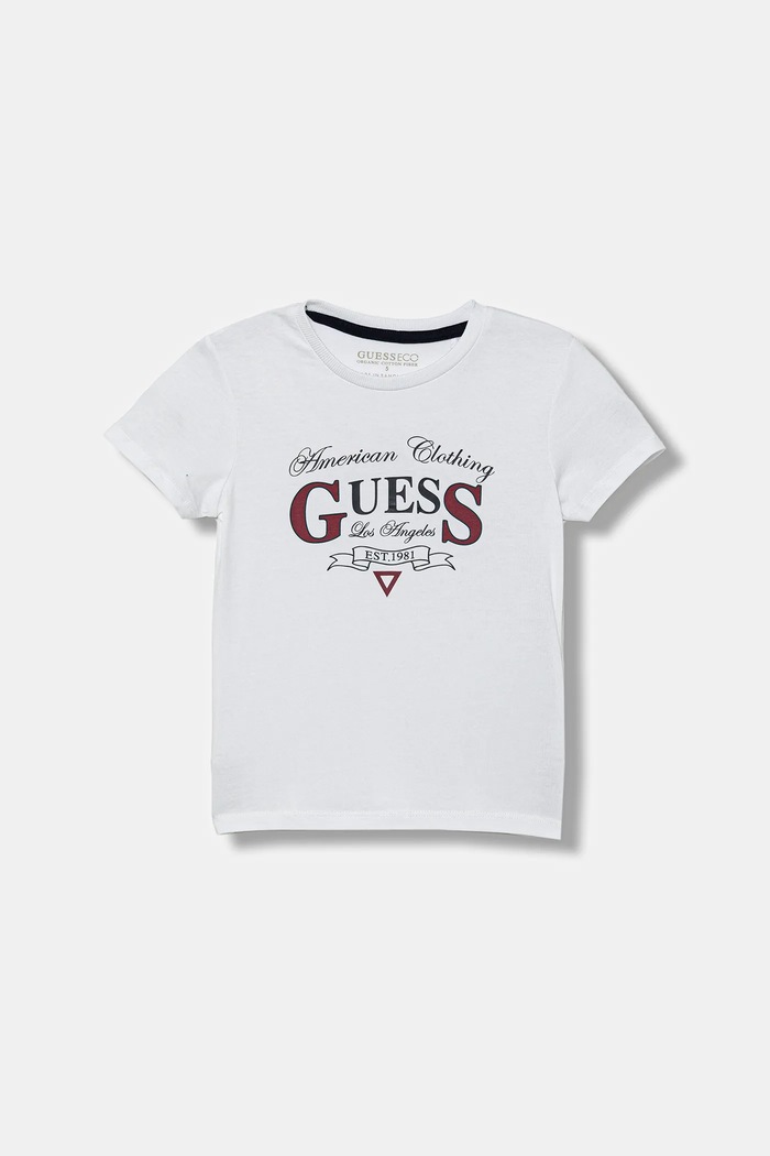 Guess t-shirt bawełniany dziecięcy nadruk biały N5YI20.K8HM4.9BYA