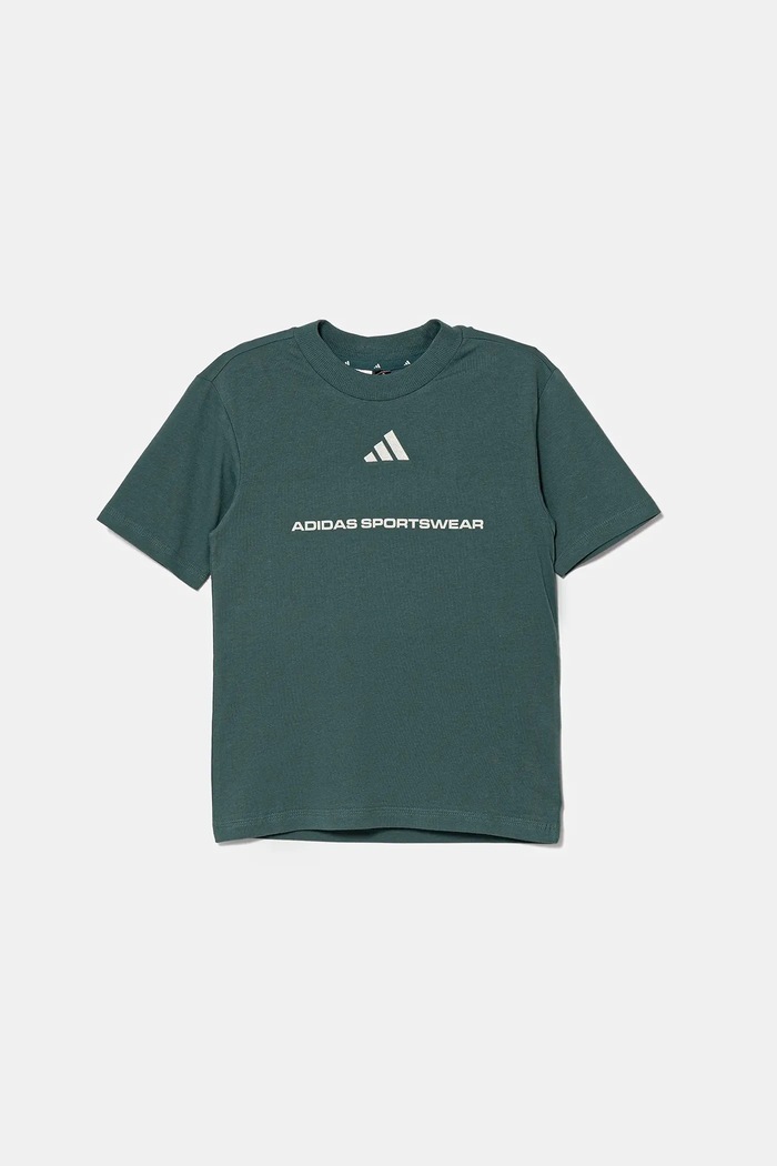 adidas t-shirt bawełniany dziecięcy KC5383 turkusowy AW25