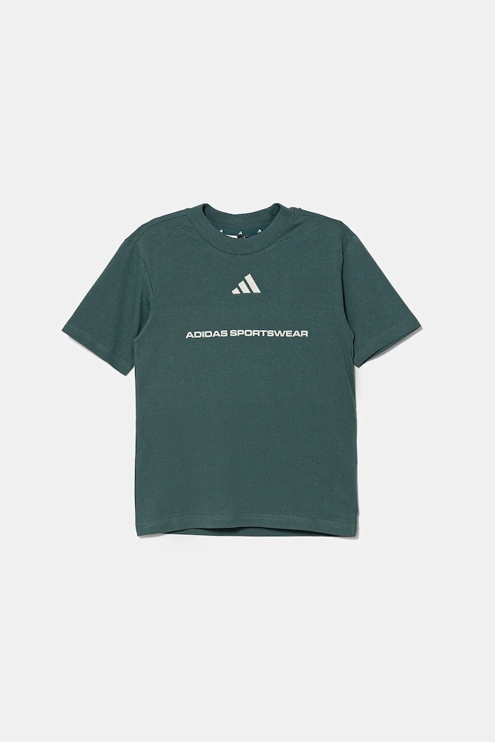 adidas t-shirt bawełniany dziecięcy KC5383 turkusowy AW25