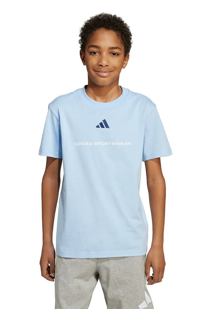 adidas t-shirt bawełniany dziecięcy nadruk niebieski KC5384