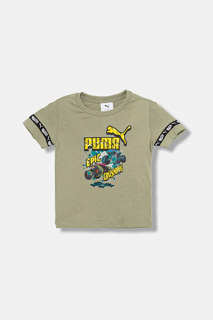 Puma t-shirt bawełniany dziecięcy PUMA X HOT WHEELS Graphic Tee nadruk zielony 632395
