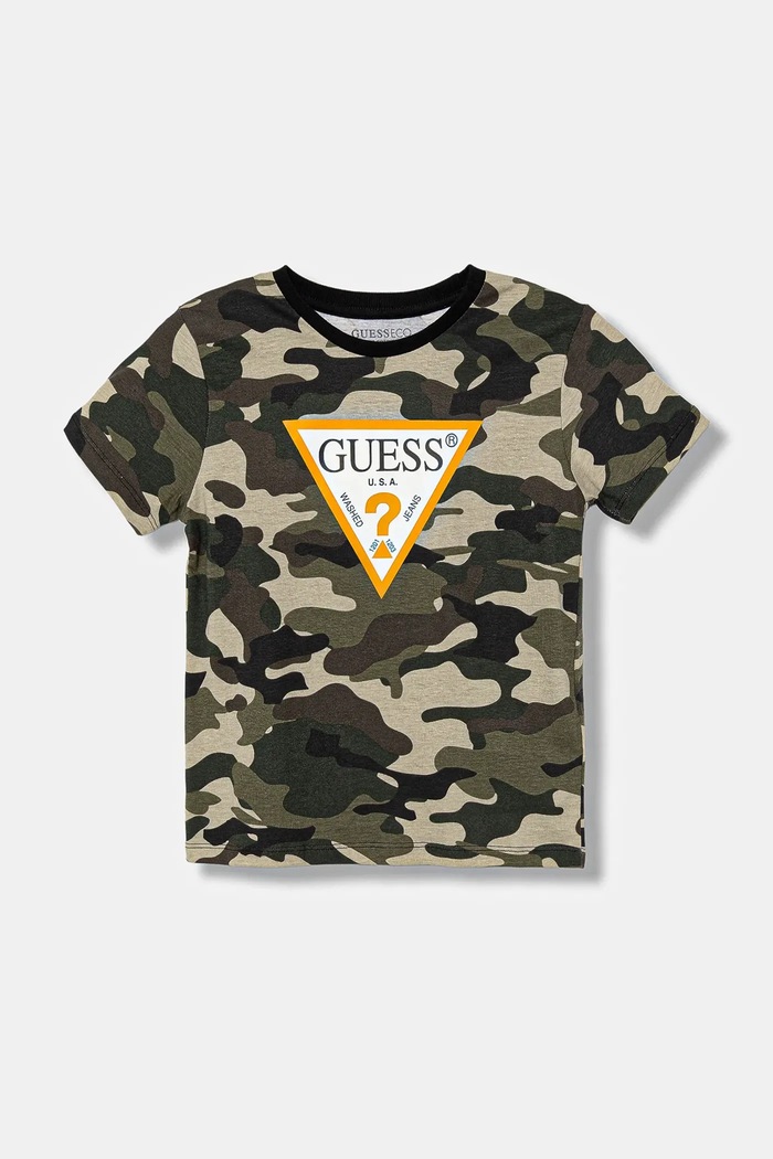 Guess t-shirt bawełniany dziecięcy wzorzyste zielony L5BI05.I3Z14.9BYA