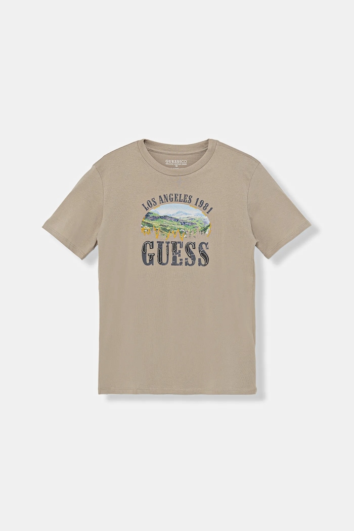 Guess t-shirt bawełniany dziecięcy nadruk beżowy L5BI24.I3Z14.9BYA