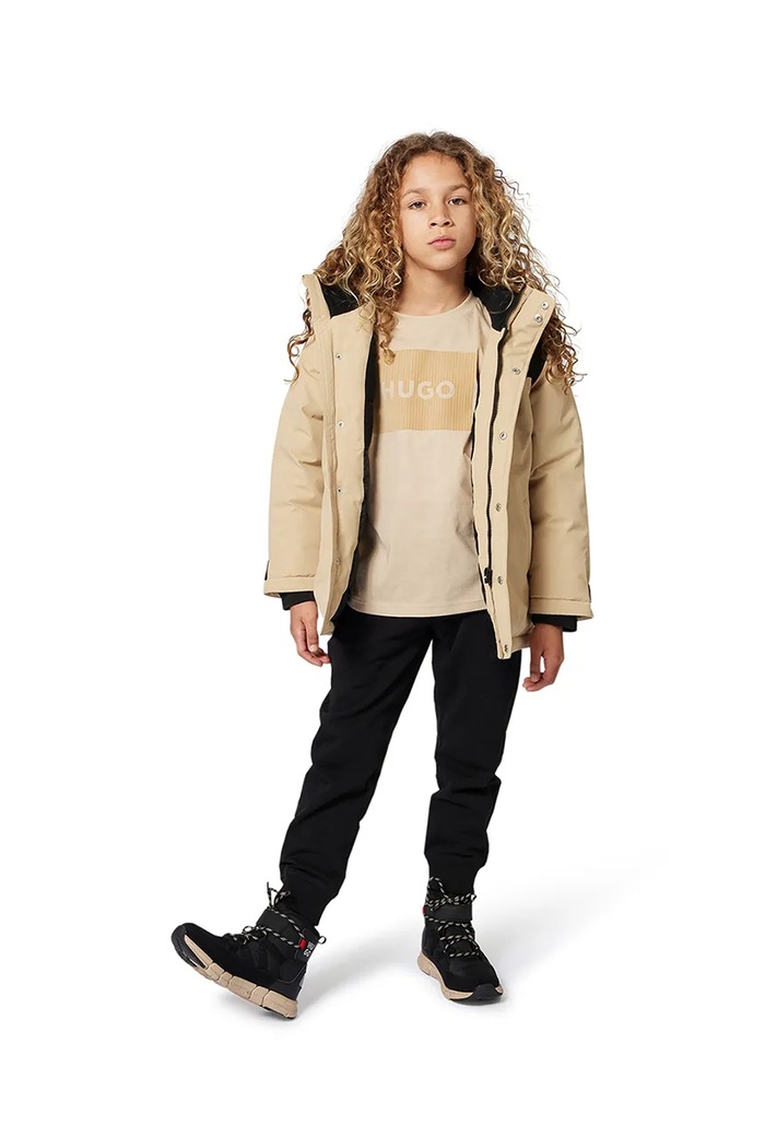 HUGO t-shirt bawełniany dziecięcy nadruk beżowy G00440.102.108