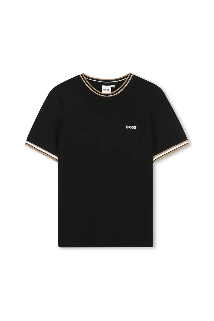 Μωρό βαμβακερό μπλουζάκι BOSS J52368.102.108 μαύρο AW25