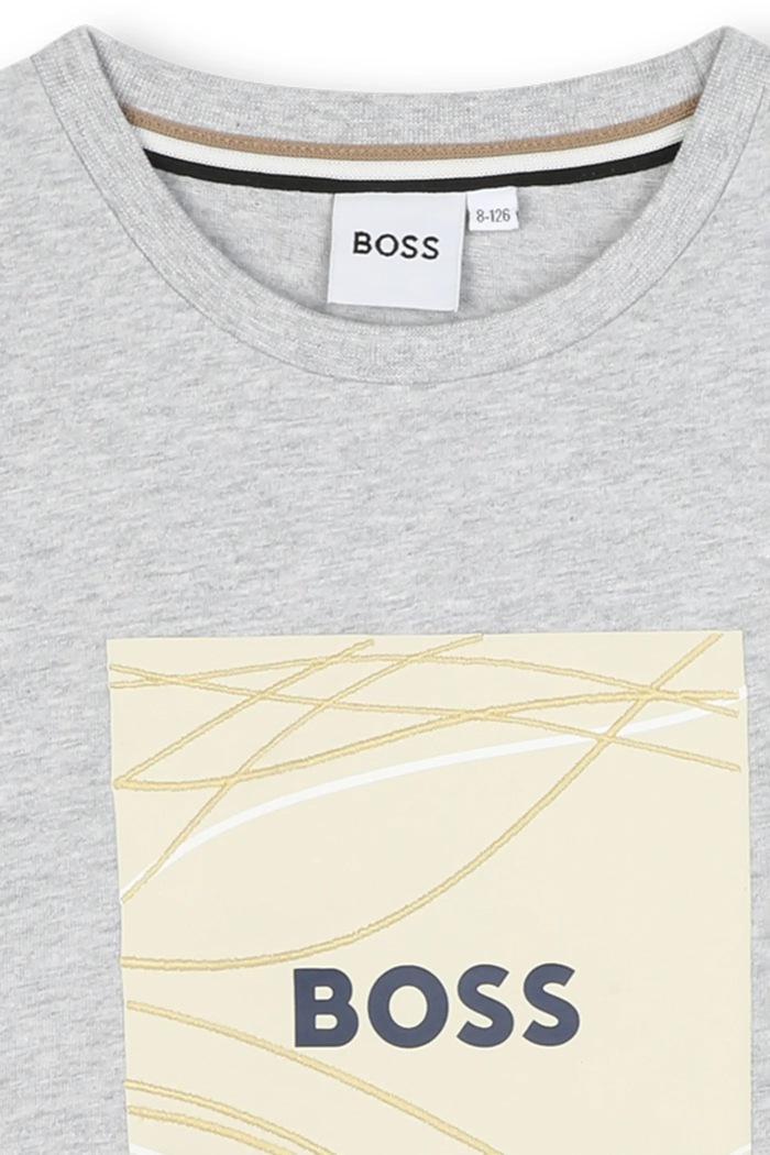 Αγορίστικα Παιδικό βαμβακερό μπλουζάκι BOSS J52369.162.174 γκρί