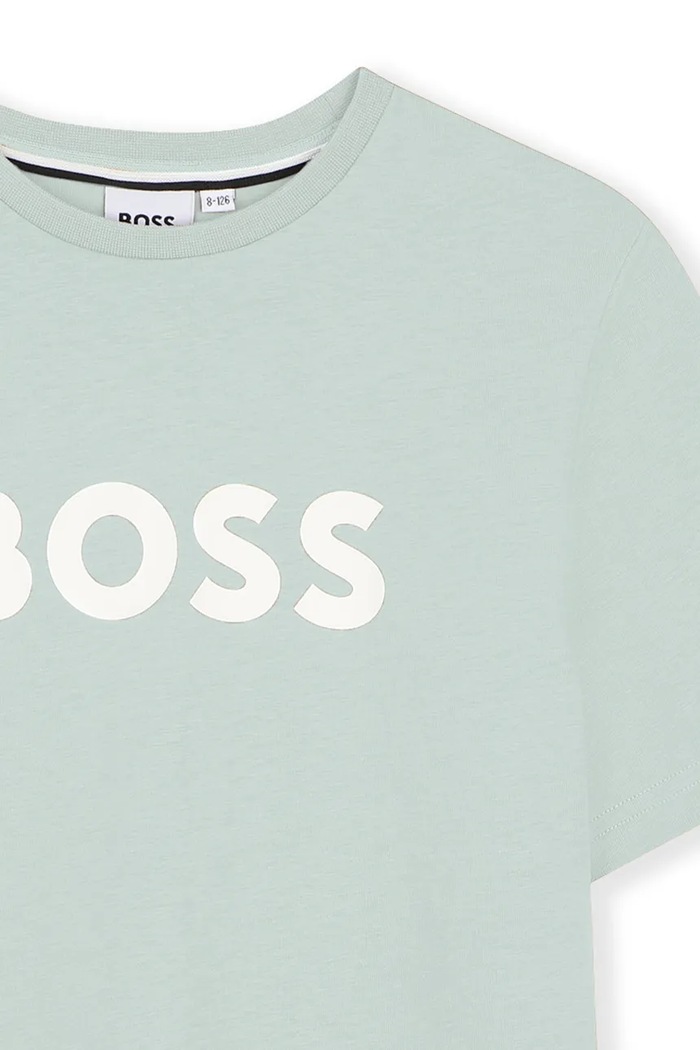 Chłopiec BOSS t-shirt bawełniany dziecięcy J52711.102.108 turkusowy