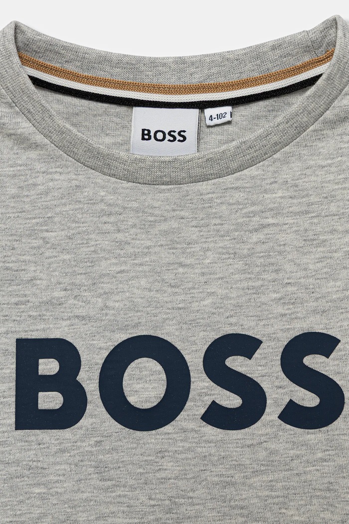 Момче Детска памучна тениска BOSS J52711.102.108 сив