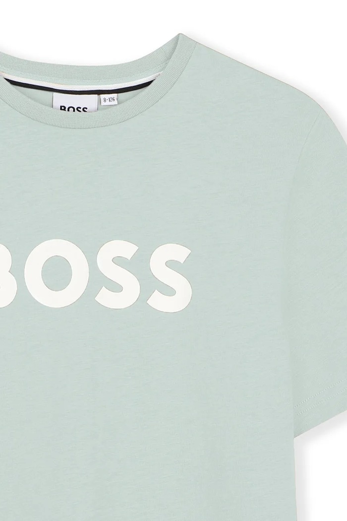 Chłopiec BOSS t-shirt bawełniany dziecięcy J52711.114.150 turkusowy