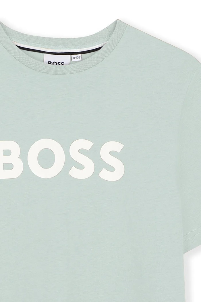 Chłopiec BOSS t-shirt bawełniany dziecięcy J52711.162.174 turkusowy