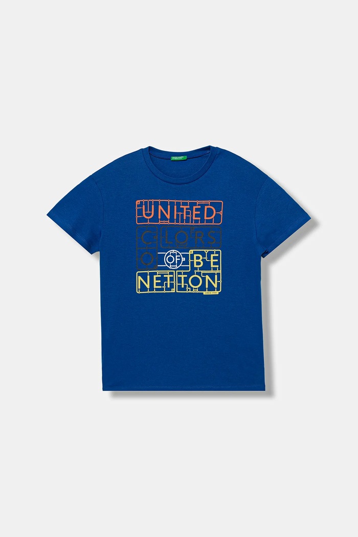 United Colors of Benetton t-shirt bawełniany dziecięcy nadruk niebieski 3I1XC10Q4.G.seasonal
