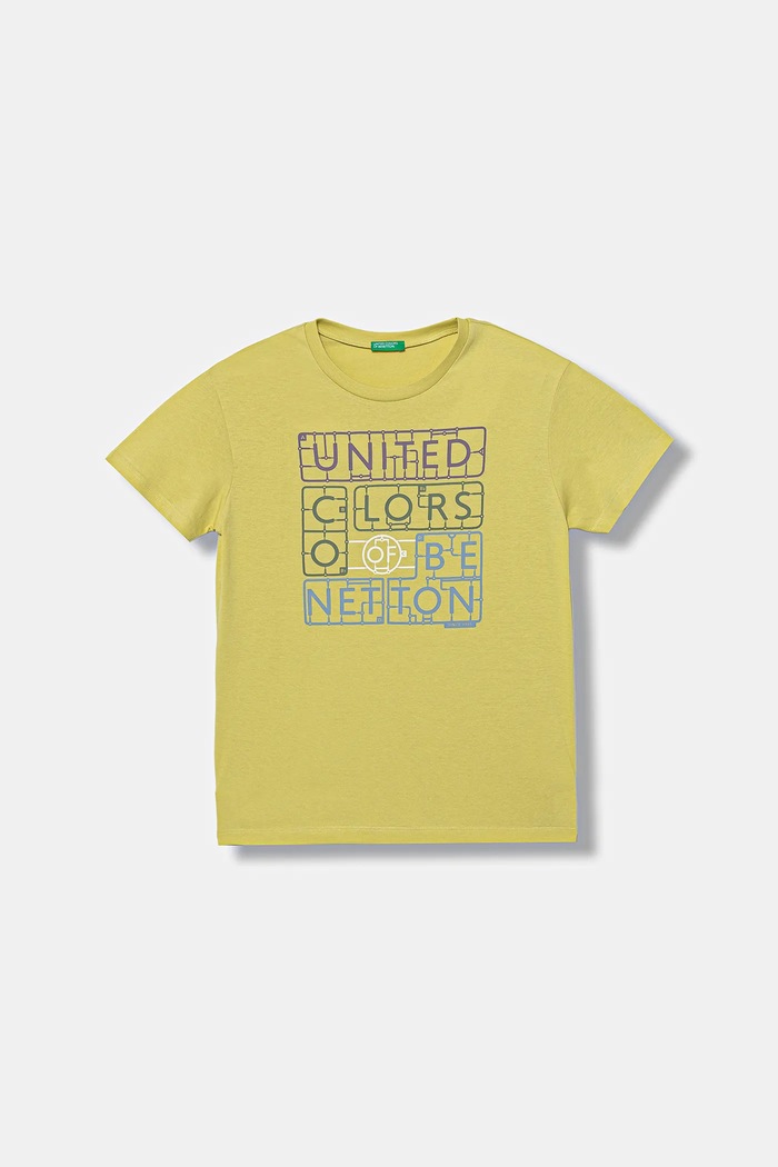 United Colors of Benetton t-shirt bawełniany dziecięcy nadruk zielony 3I1XC10Q4.G.seasonal