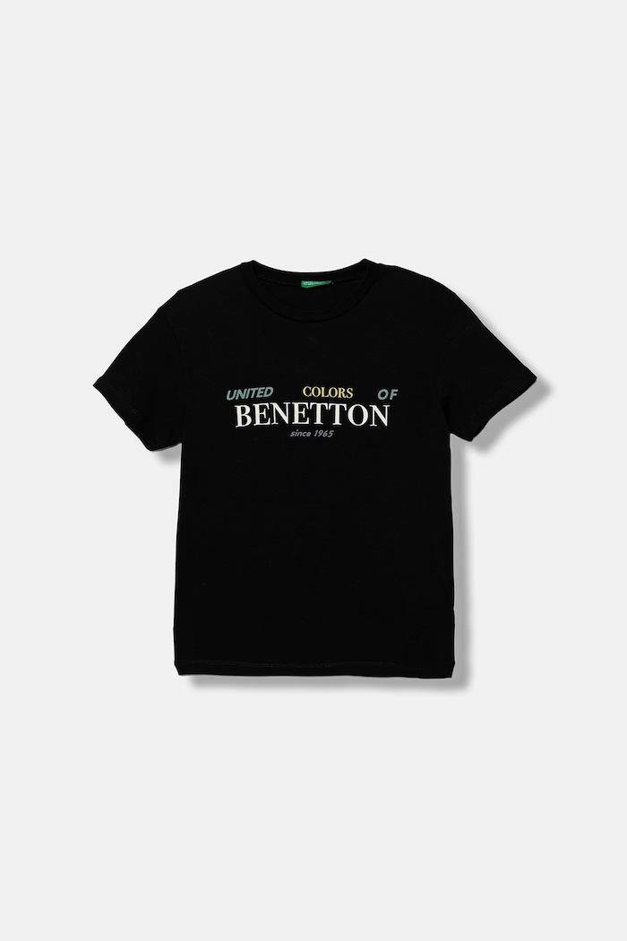 United Colors of Benetton t-shirt bawełniany dziecięcy nadruk czarny 3I1XC10Q4.G.seasonal