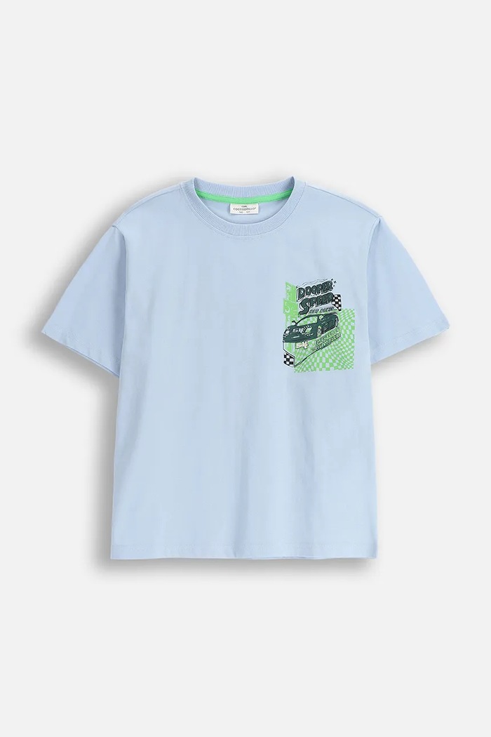 Coccodrillo t-shirt bawełniany dziecięcy nadruk niebieski ZC5143202VBA