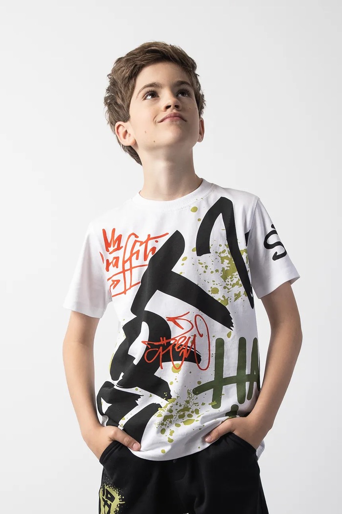 Coccodrillo t-shirt bawełniany dziecięcy nadruk biały ZC5143202SBJ