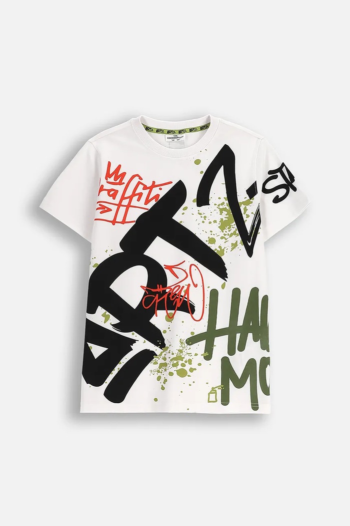 Coccodrillo t-shirt bawełniany dziecięcy ZC5143202SBJ biały AW25