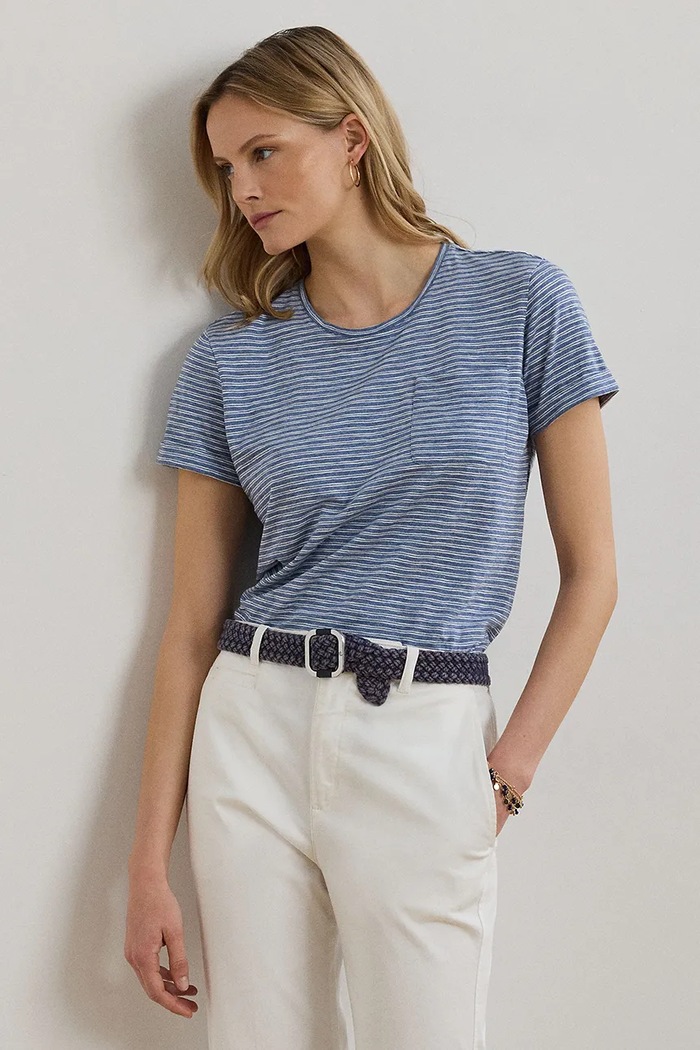 Lauren Ralph Lauren t-shirt bawełniany wzorzyste niebieski 200971023
