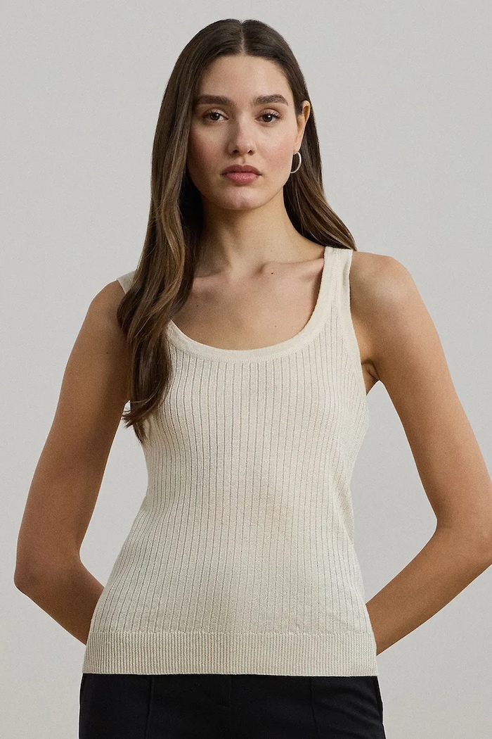 Tričko bez rukávů Lauren Ralph Lauren hladký béžová 200971352