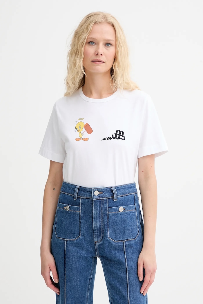 MUNTHE T-shirt bawełniany LACIN biały 253110125360