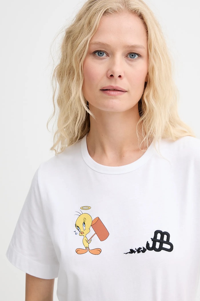 T-shirt bawełniany LACIN MUNTHE 253110125360 biały