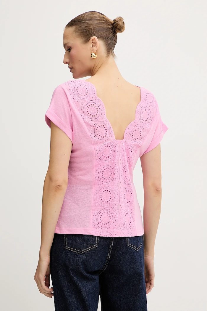 Morgan t-shirt z domieszką lnu szpic różowy DORINE