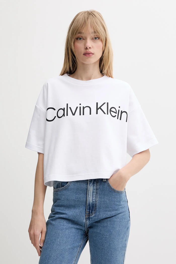 Calvin Klein tricou din bumbac print alb LV044C903G