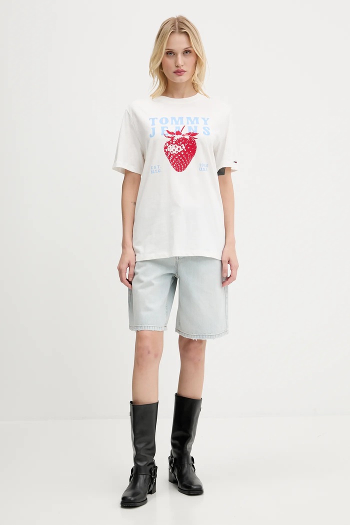 Bavlněné tričko Tommy Jeans DW0DW20894 bílá AW25