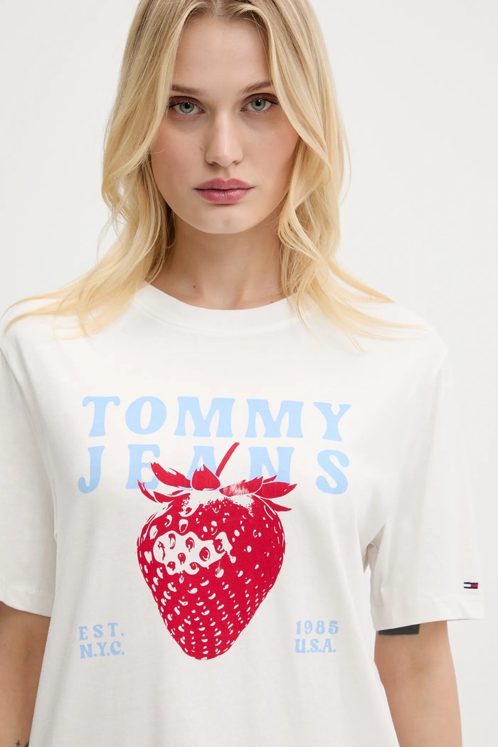 Bavlněné tričko Tommy Jeans bílá DW0DW20894
