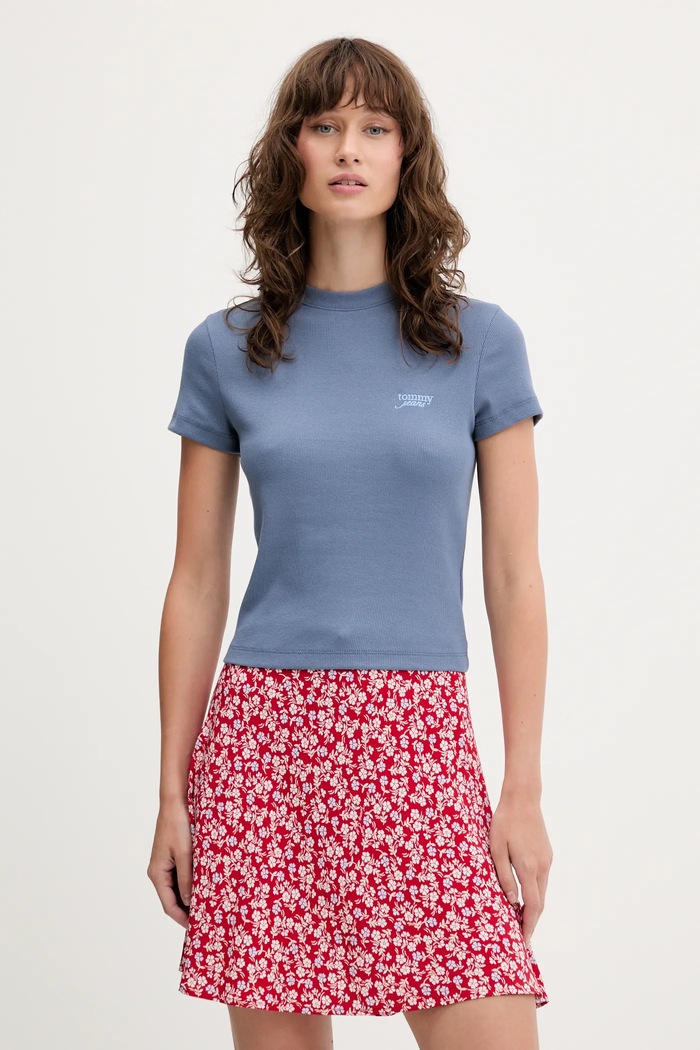Tričko Tommy Jeans slim modrá DW0DW20910