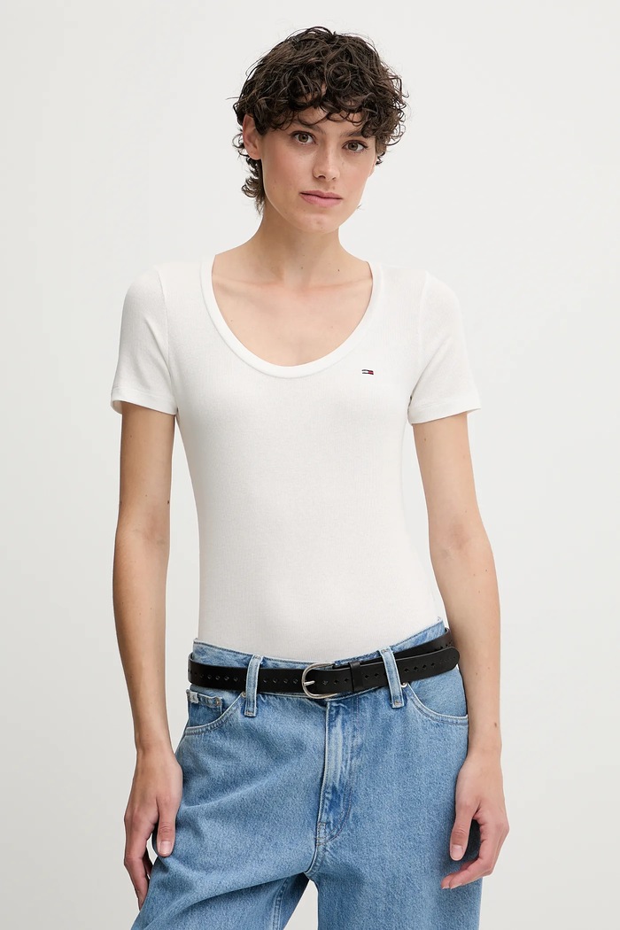Μπλουζάκι Tommy Jeans slim λευκό DW0DW20916