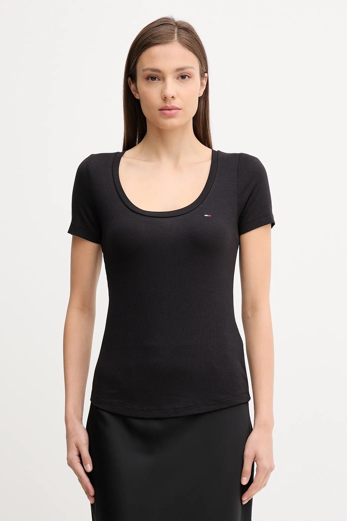 Tommy Jeans t-shirt z elastanem czarny DW0DW20916