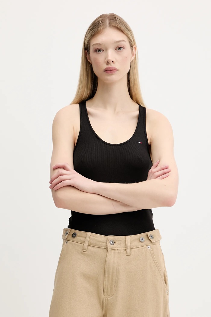 Top Tommy Jeans slim μαύρο DW0DW20917
