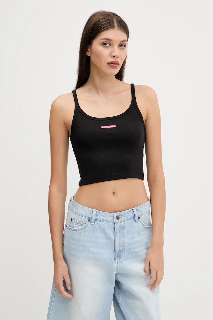 Tommy Jeans top z elastanem czarny DW0DW20924