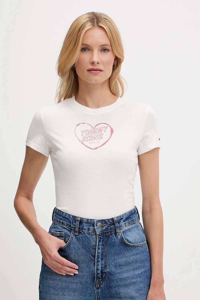 Bavlněné tričko Tommy Jeans slim bílá DW0DW21390