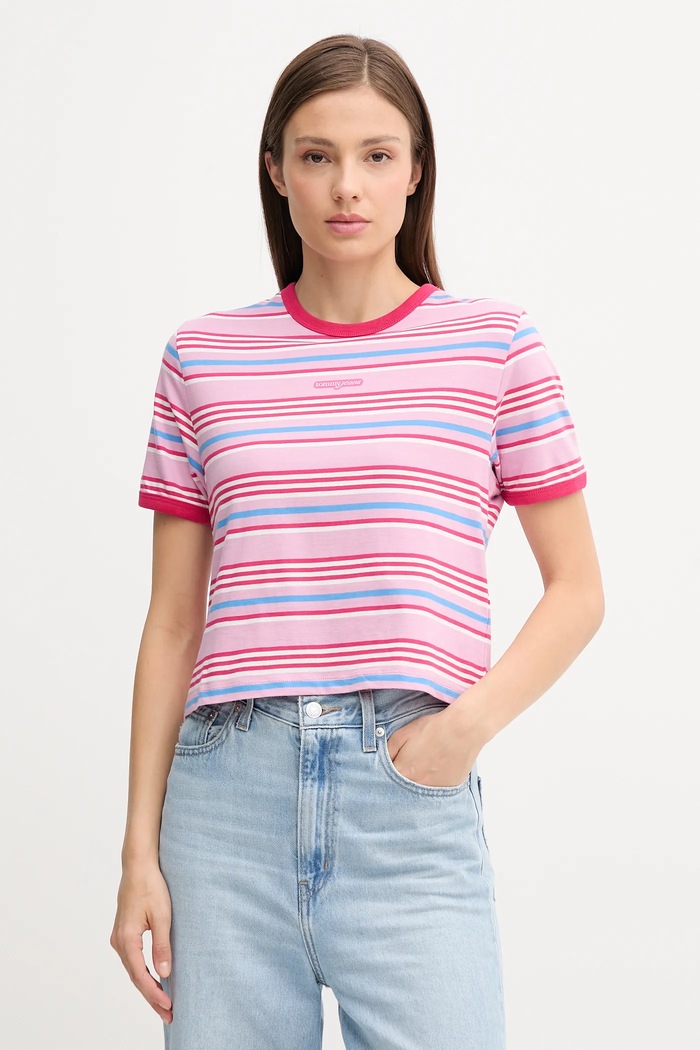 Tommy Jeans tricou din bumbac curele roz DW0DW21391