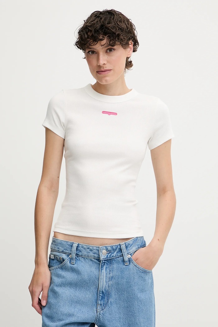 Tričko Tommy Jeans potisk bílá DW0DW21402