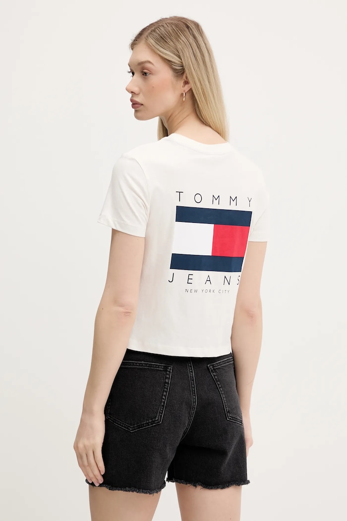 Ruházat Tommy Jeans pamut póló DW0DW21423 bézs
