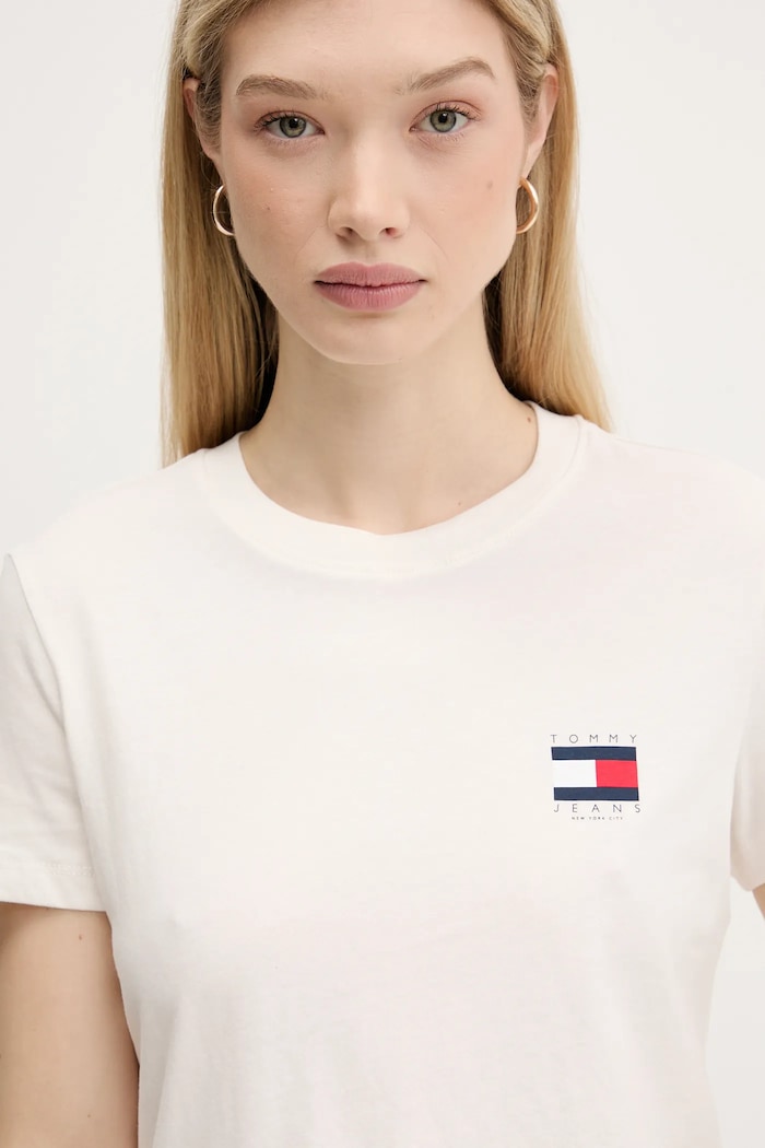 Tommy Jeans pamut póló bézs DW0DW21423