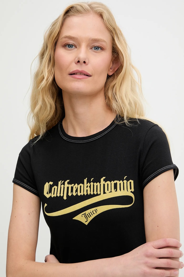 Kratka majica Juicy Couture CALIFREAKINFORNIA BABY T-SHIRT črna JCNCT225460