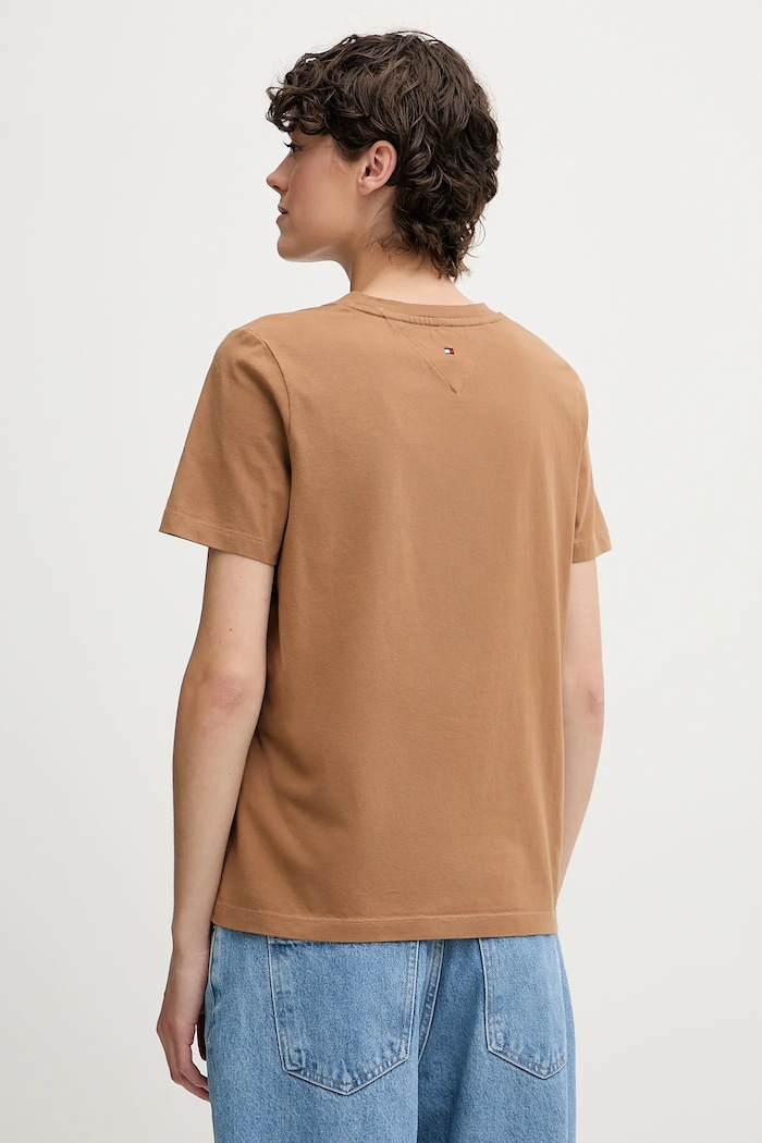 Βαμβακερό μπλουζάκι Tommy Hilfiger WW0WW45626 καφέ AW25