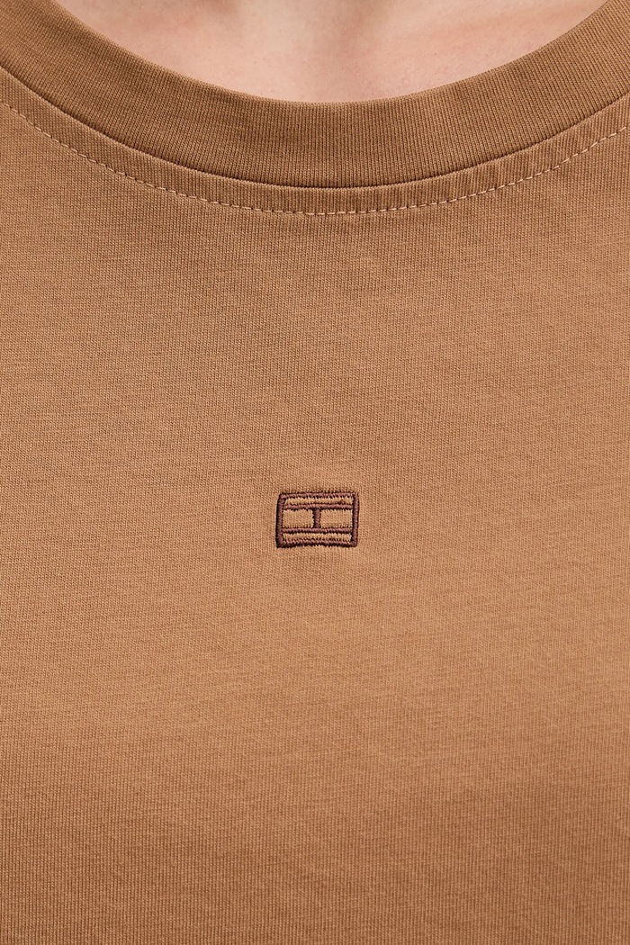 Βαμβακερό μπλουζάκι Tommy Hilfiger καφέ WW0WW45626