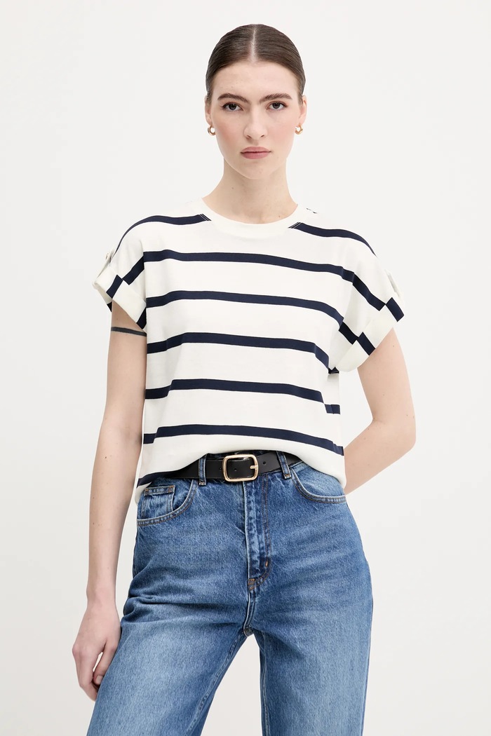 Bavlněné tričko Tommy Hilfiger pruhy bílá WW0WW45628