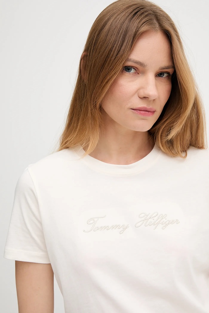 Памучна тениска Tommy Hilfiger бежов WW0WW47210